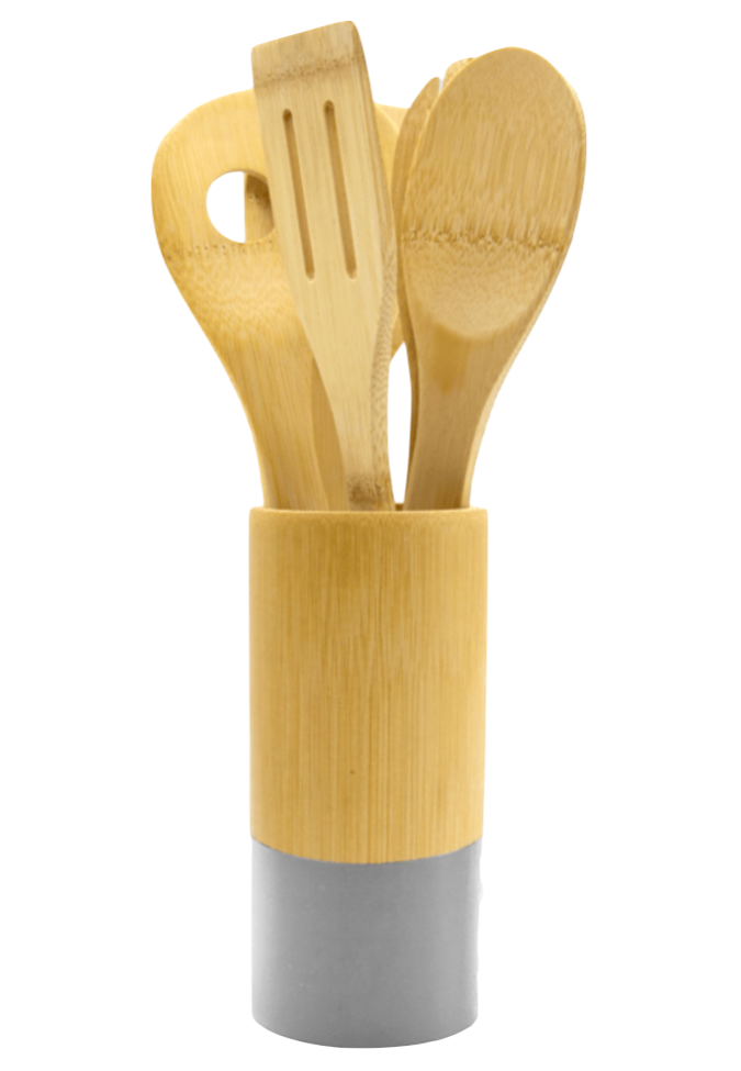 Bombay (Set of 7) Bamboo Kitchen Utensils with Round Crock